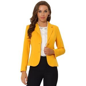 Stretch Lapel Collar Long Sleeve Jacket Suit Blazer Yellow